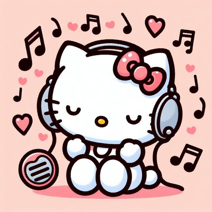 Hello Kitty listening to music